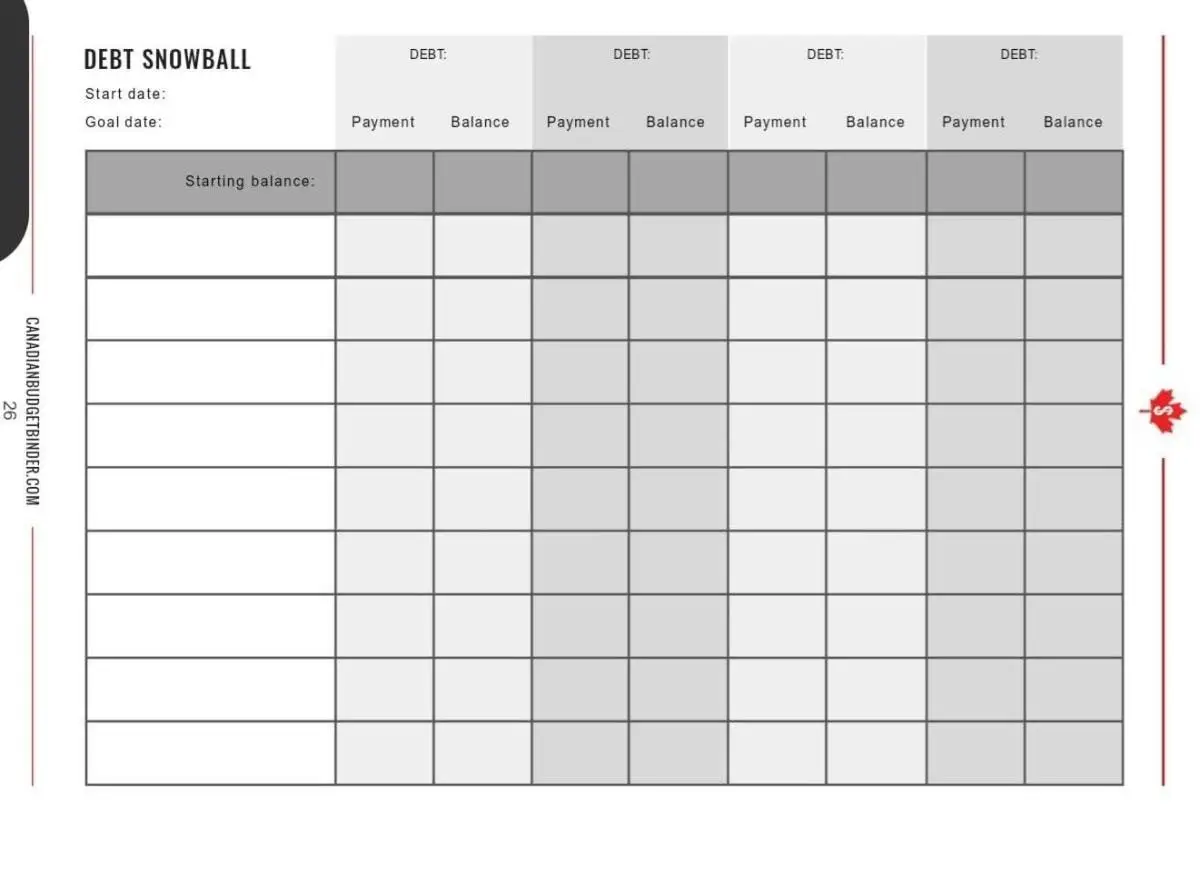 Free Budget Binder Printable Debt Snowball