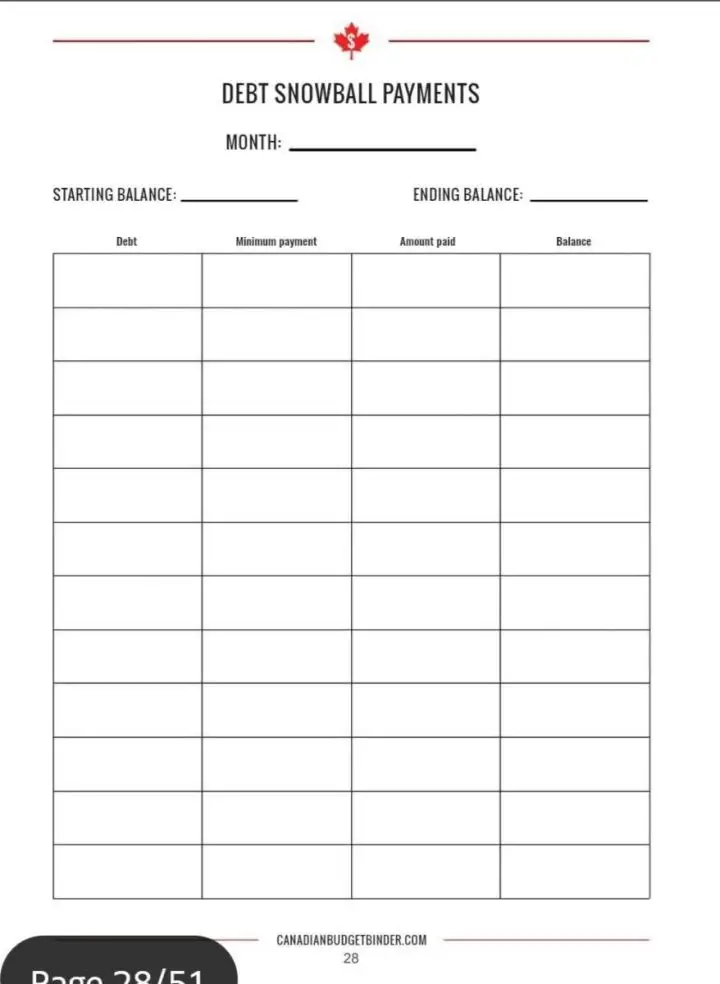 Debt Snowball Method Printable