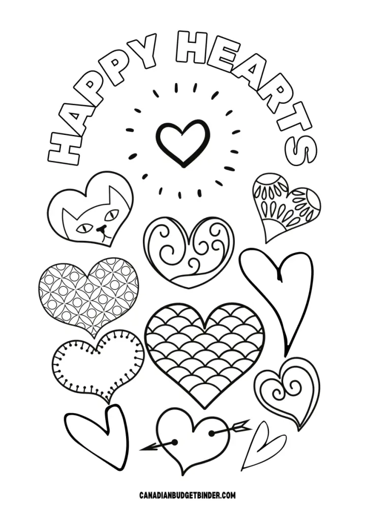 Happy Hearts Free Valentine's Day Coloring Page for kids
