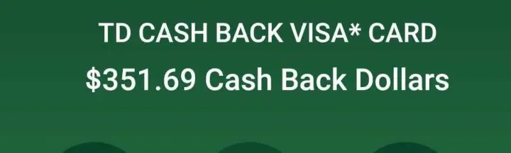 TD Cash Back Visa Card September 2023