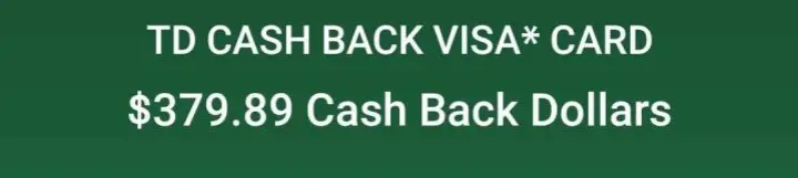 TD Cash Back Visa Money Balance November 2023