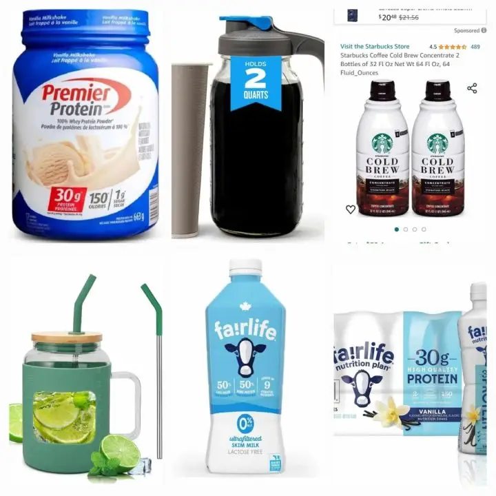Ingredients and Tools to make Starbucks Salted Caramel Cold Brew Proffee