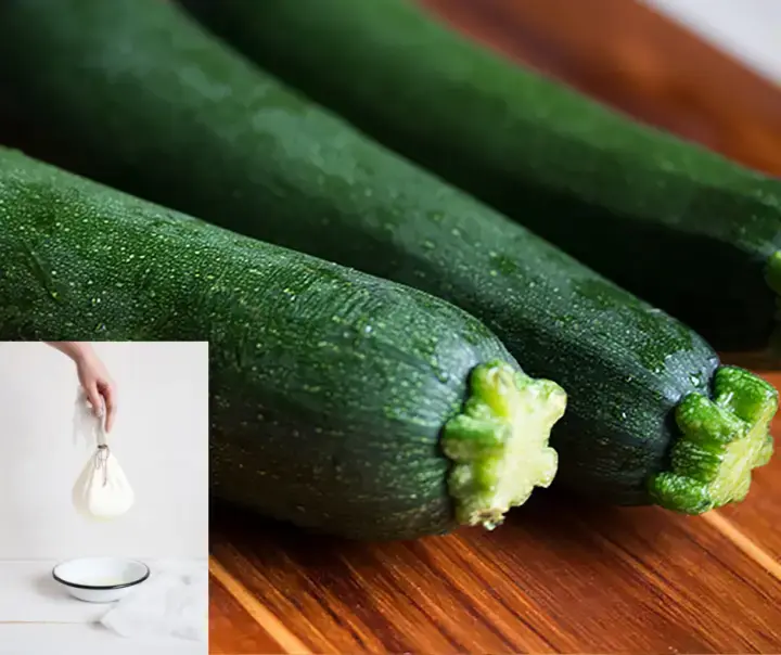 Italian Zucchini shredded in a cheesecloth