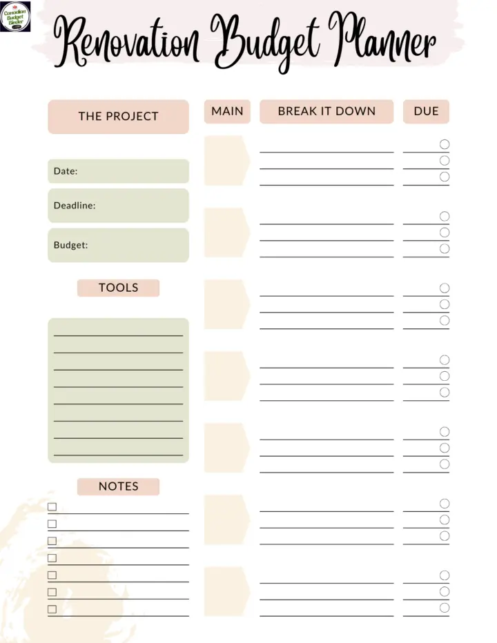 Renovation Budget Planner Free Budget Binder Printable