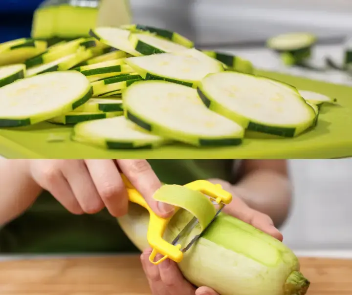 Sliced and peeled zucchini