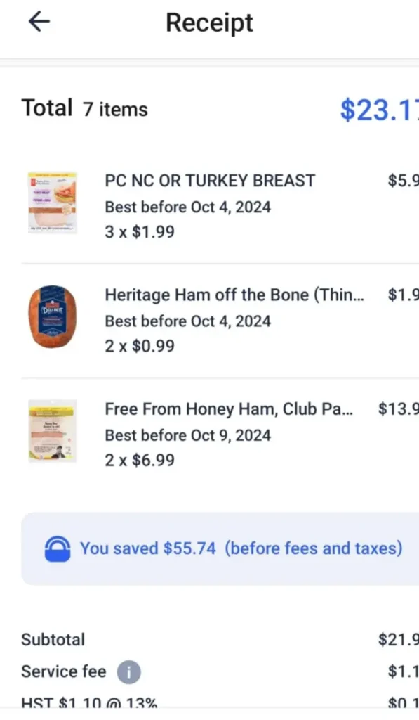 Flashfood order for October 2024