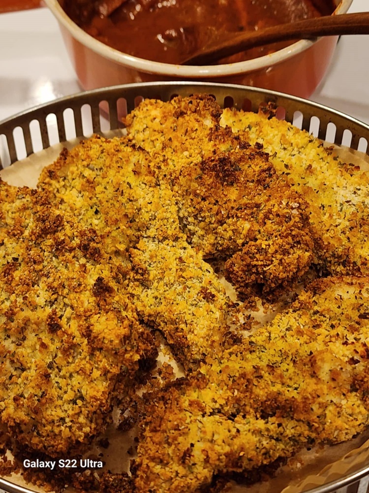 uicy Crunchy Perfectly Cooked Air Fryer Chicken Breast Cutlets with Marinara Dipping Sauce.