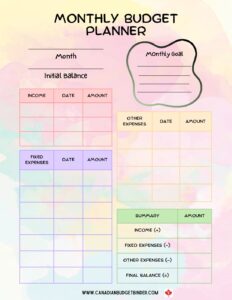 Colourful Monthly Budget Planner preview