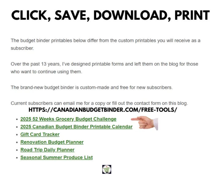 Screenshot Canadian Budget Binder Free Tools 2025