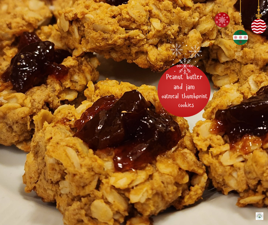 Healthy Peanut Butter and Jam Oatmeal Thumbprint Cookies