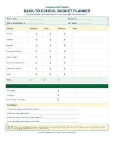 CBB Back To School Budget Planner preview