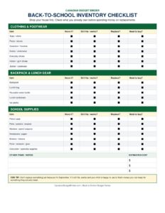 CBB Back To School Inventory Checklist preview