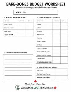 Bare Bones Budget Worksheet preview