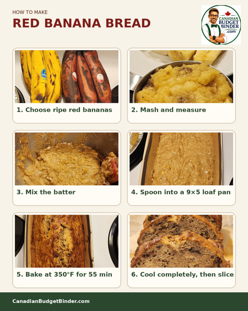 Step by Step Images about how to make red banana bread recipe.